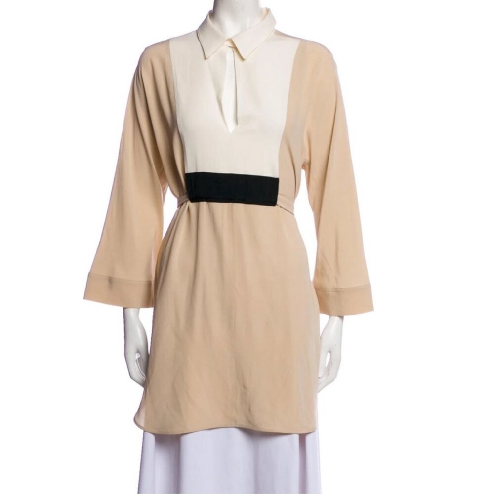 Max Mara flowy silk quiet Luxury tunic top with Waist Tie Back Preppy colorblock